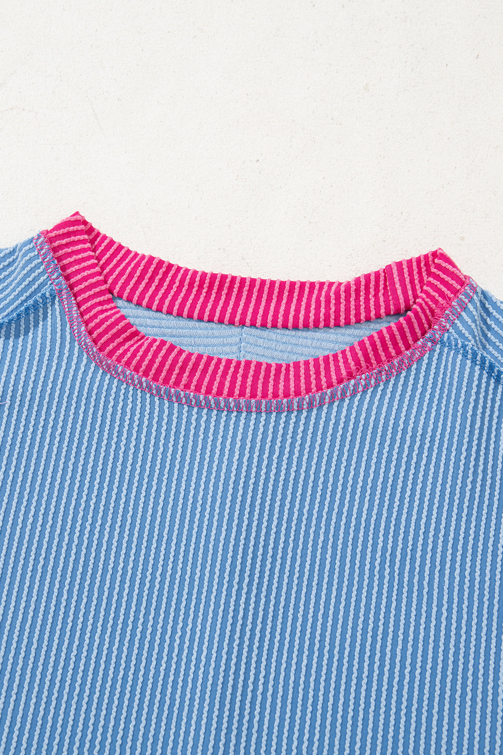 Sky Blue Textured Colorblock Round Neck T Shirt-T Shirts-[Adult]-[Female]-2022 Online Blue Zone Planet