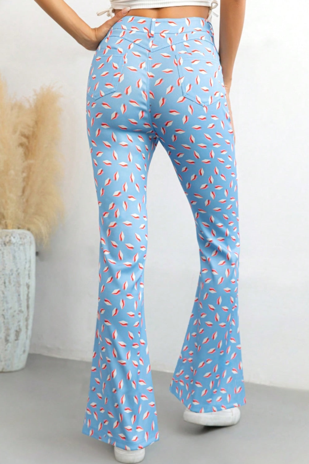 Blue Zone Planet | Printed High Waist Flare Pants with Pockets-BOTTOMS SIZES SMALL MEDIUM LARGE-[Adult]-[Female]-2022 Online Blue Zone Planet