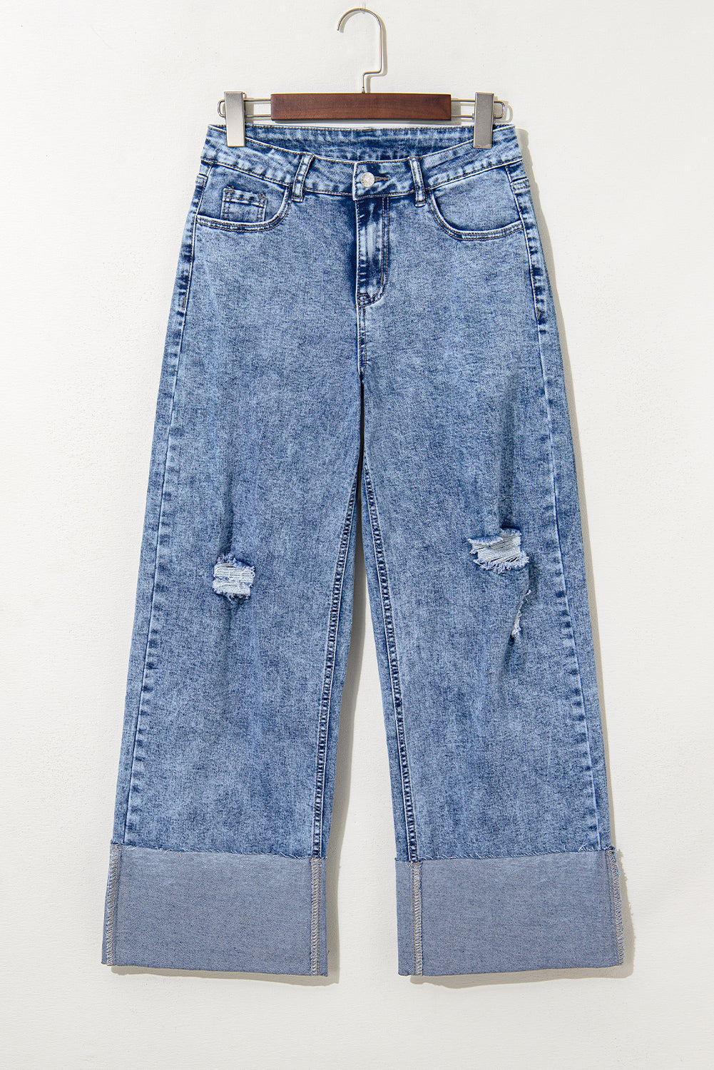 Ashleigh Blue Mineral Wash Bottom Cuff Distressed Wide Leg Jeans-Bottoms/Jeans-[Adult]-[Female]-2022 Online Blue Zone Planet