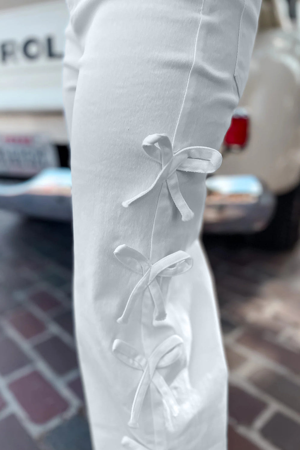 White Bow Knot Side Detail Straight Leg Loose Jeans-Bottoms/Jeans-[Adult]-[Female]-2022 Online Blue Zone Planet