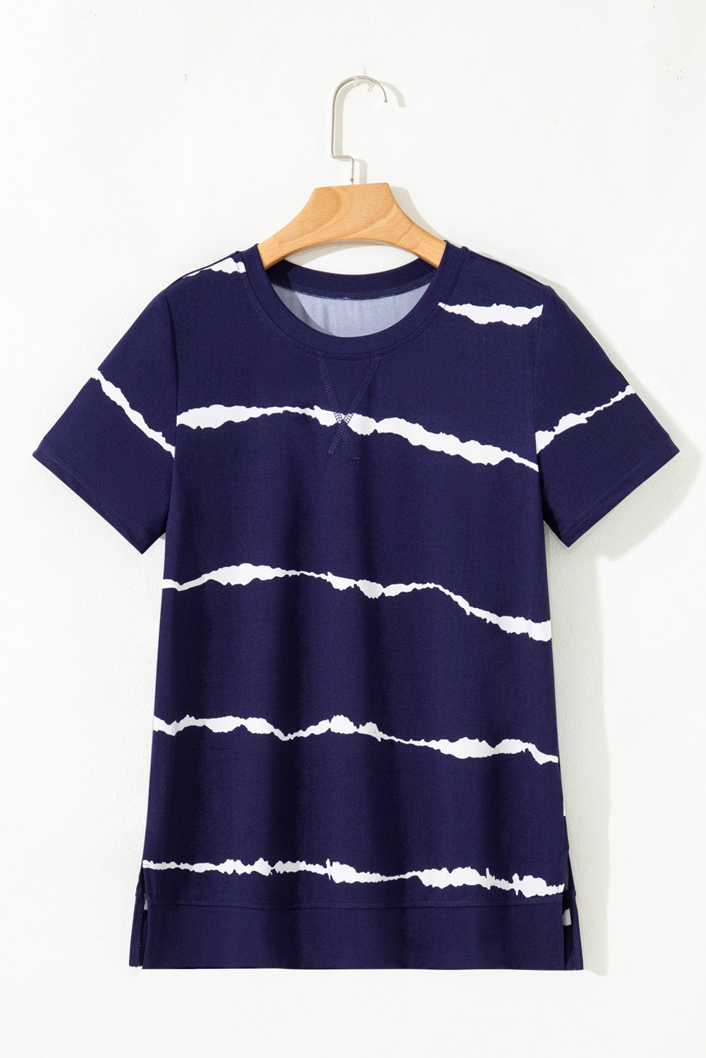 Blue Tie-Dye Stripe Casual T-Shirt-Tops / Dresses-[Adult]-[Female]-2022 Online Blue Zone Planet