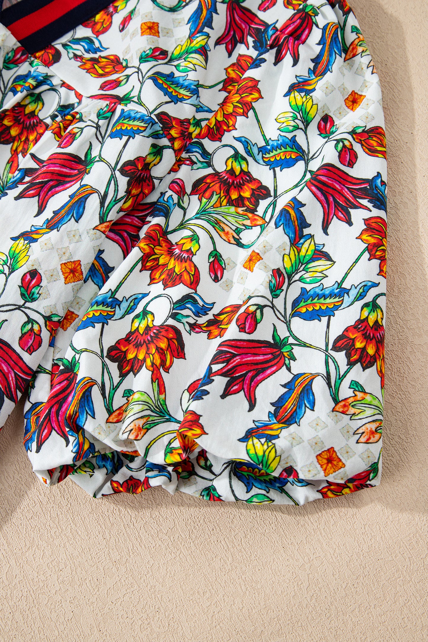 Multicolour Contrasted V Neckline Floral Puff Short Sleeve Blouse-Tops/Blouses & Shirts-[Adult]-[Female]-2022 Online Blue Zone Planet