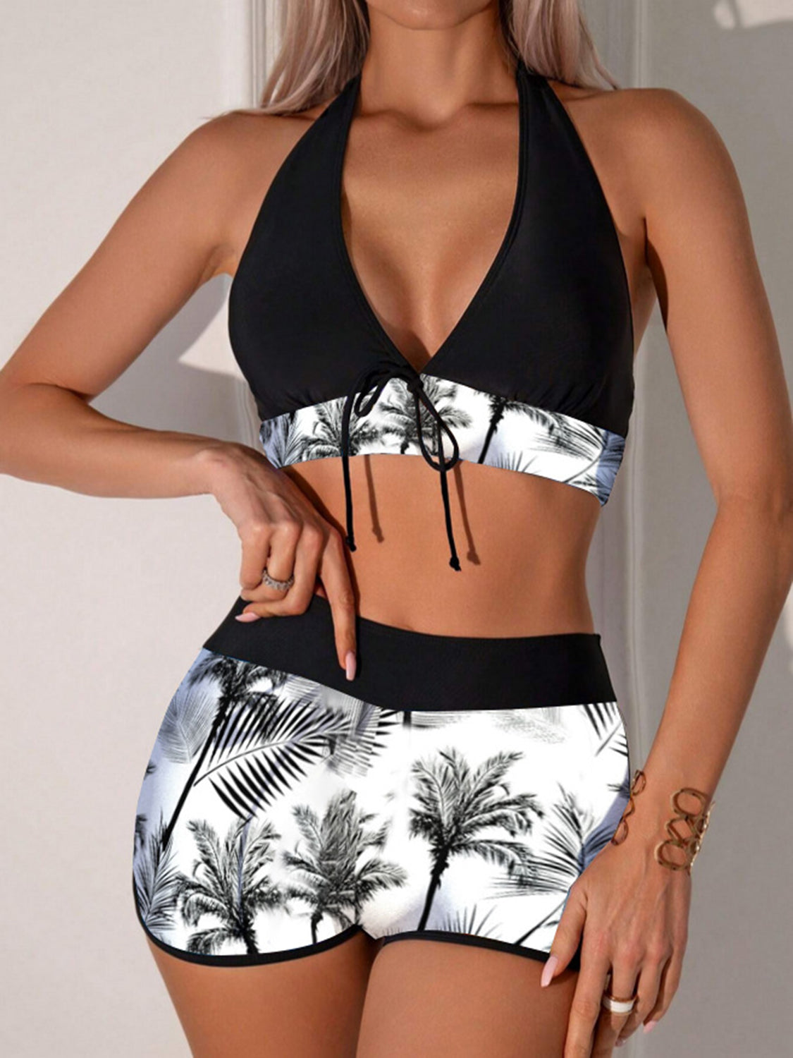 Printed Halter Neck Two-Piece Swim Set-TOPS / DRESSES-[Adult]-[Female]-White-S-2022 Online Blue Zone Planet