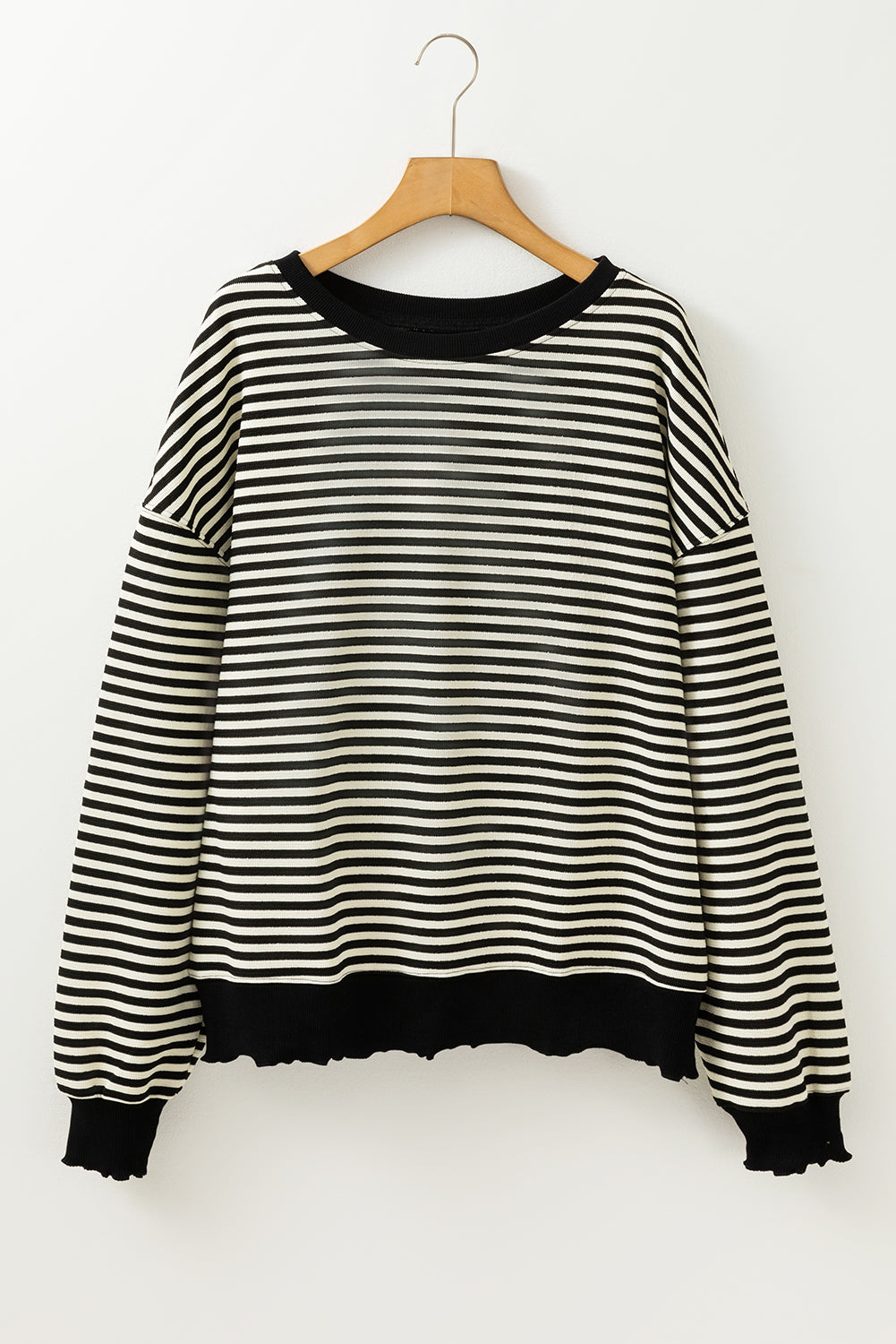 Blue Zone Planet | Green Stripe Drop Shoulder Long Sleeve Top-Long Sleeve Tops-[Adult]-[Female]-2022 Online Blue Zone Planet
