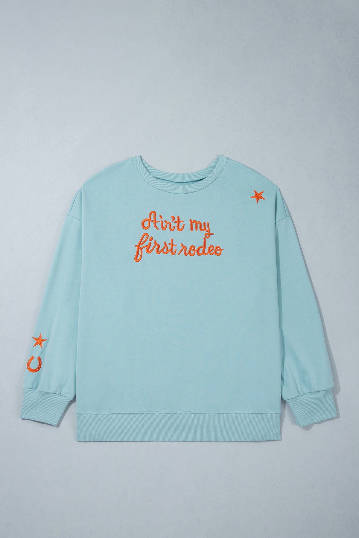 Haze Blue Letter Print Round Neck Loose Fit Long Sleeve Plus Size Sweatshirt-Plus Size/Plus Size Sweatshirts & Hoodies-[Adult]-[Female]-2022 Online Blue Zone Planet