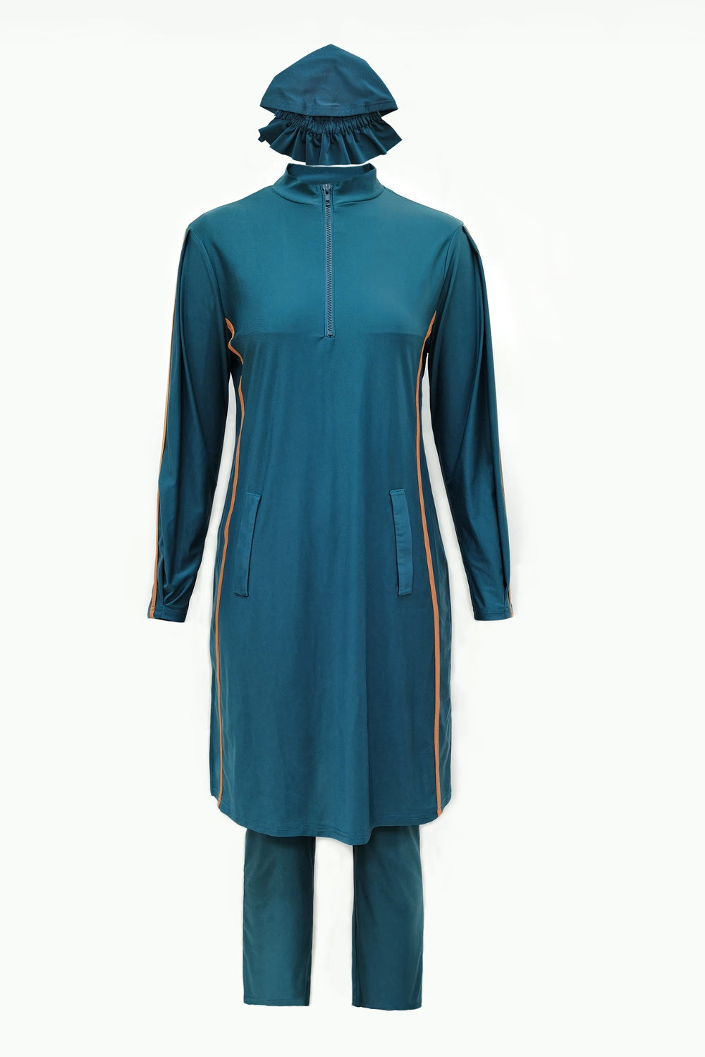 Cap, Quarter Zip Top and Pants Swim Set-TOPS / DRESSES-[Adult]-[Female]-Deep Teal-S-2022 Online Blue Zone Planet