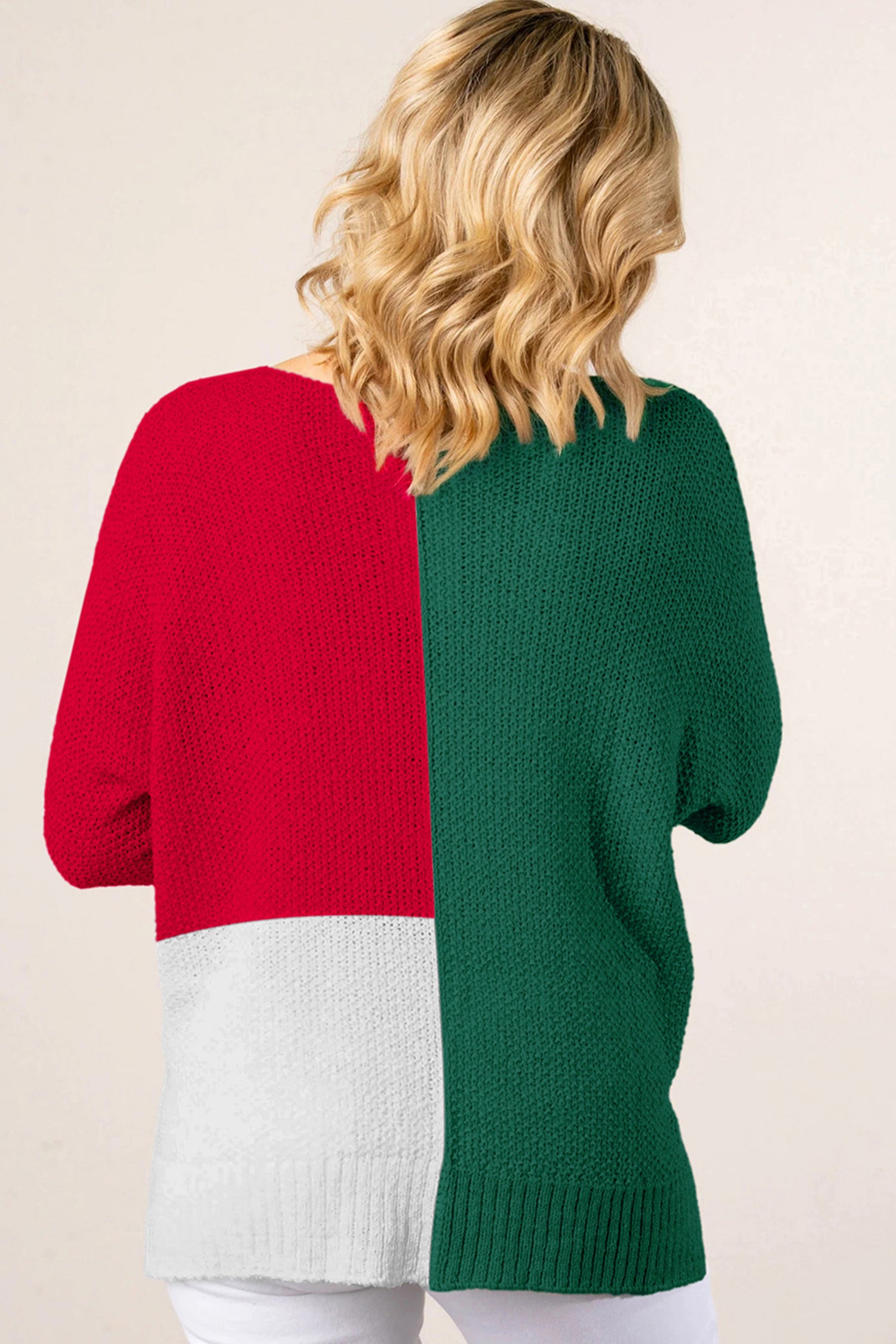 Evergreen Color Block Knit V Neck Loose Sweater-TOPS / DRESSES-[Adult]-[Female]-2022 Online Blue Zone Planet