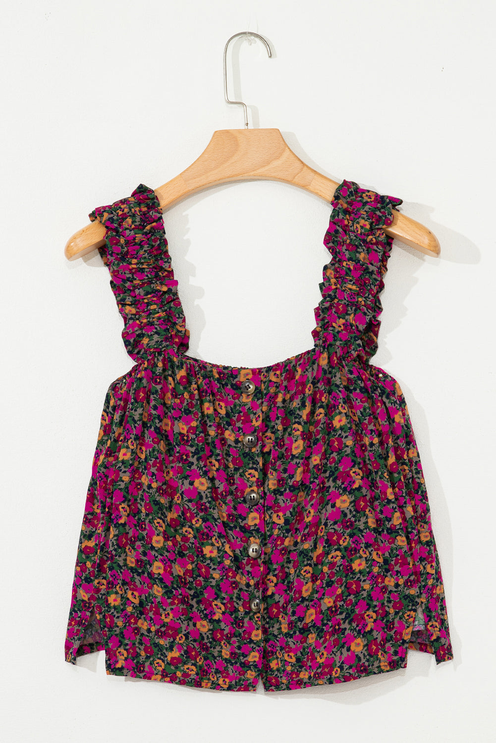 Blue Zone Planet | Rose Boho Frilled Straps Floral Tank Top-TOPS / DRESSES-[Adult]-[Female]-2022 Online Blue Zone Planet