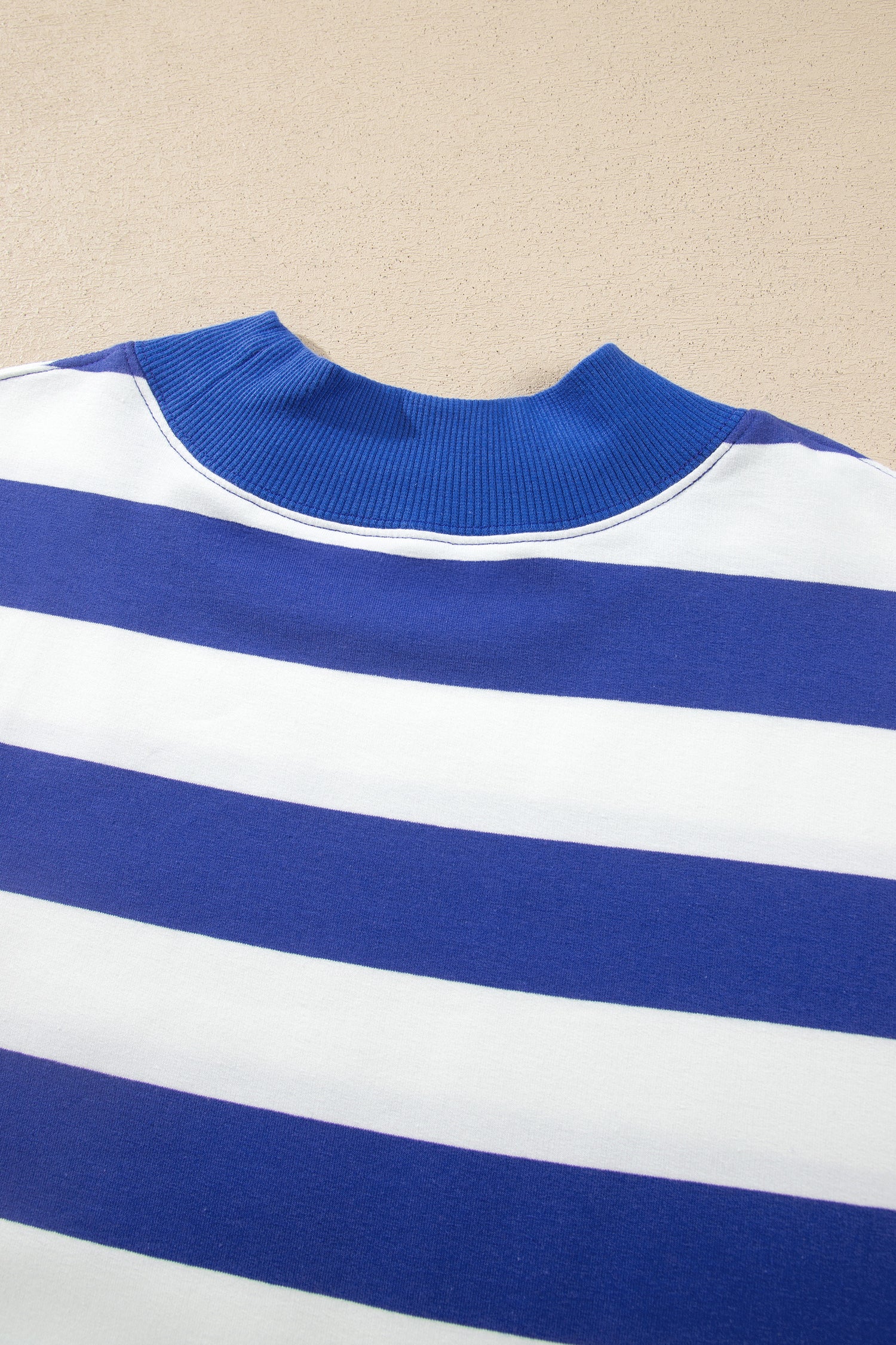 Blue Stripe Colorblock Mock Neck Relaxed Sweatshirt-Tops/Sweatshirts & Hoodies-[Adult]-[Female]-2022 Online Blue Zone Planet