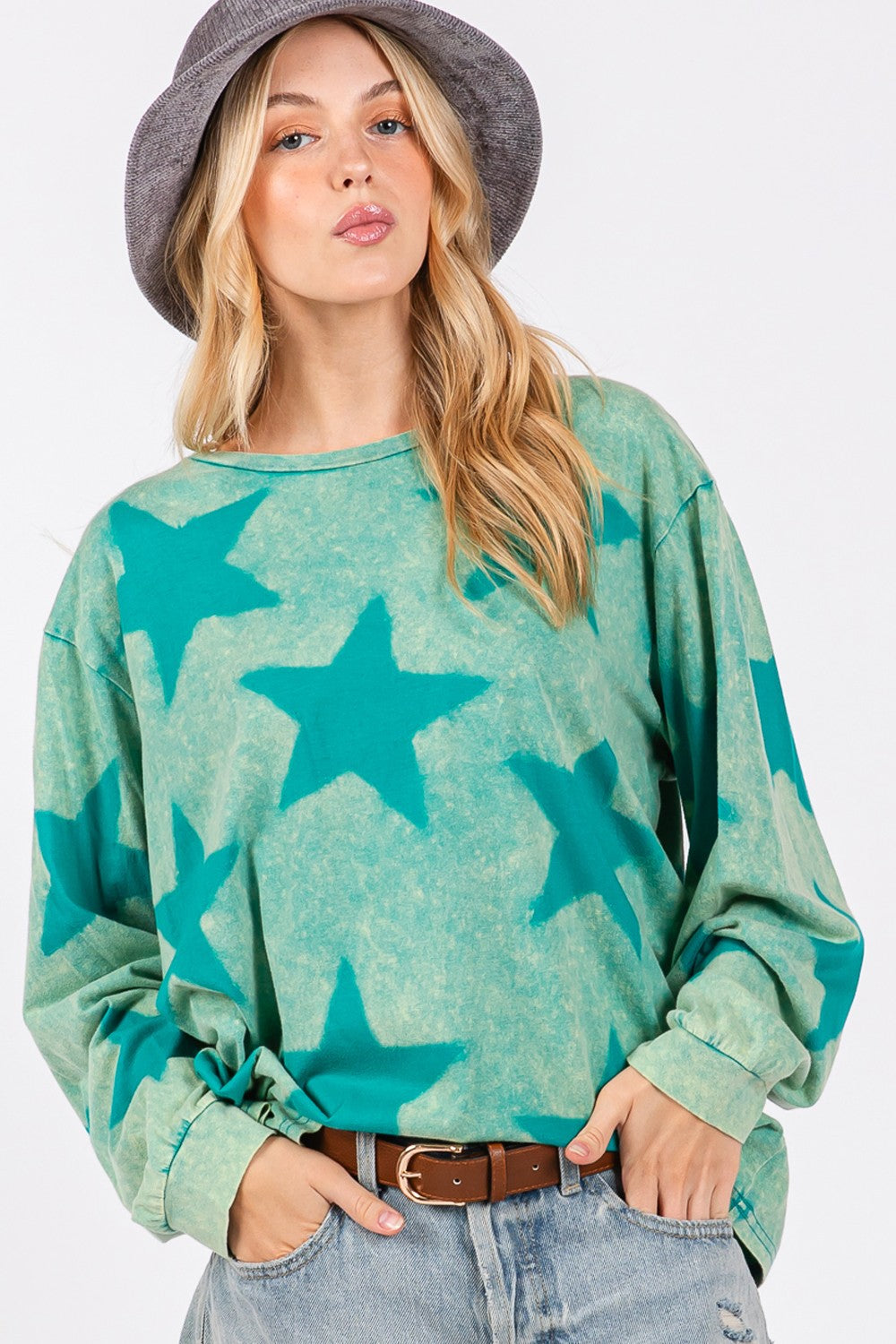 Blue Zone Planet | SAGE + FIG Mineral Wash Star Pattern T-Shirt-TOPS / DRESSES-[Adult]-[Female]-2022 Online Blue Zone Planet