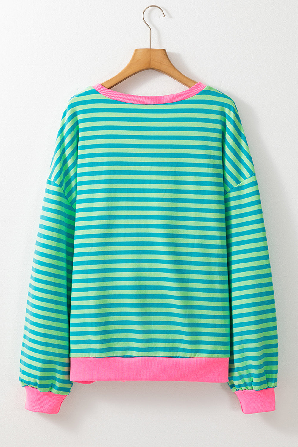 Sky Blue Stripe Oversized Contrast Trim Pullover Sweatshirt-Tops/Sweatshirts & Hoodies-[Adult]-[Female]-2022 Online Blue Zone Planet