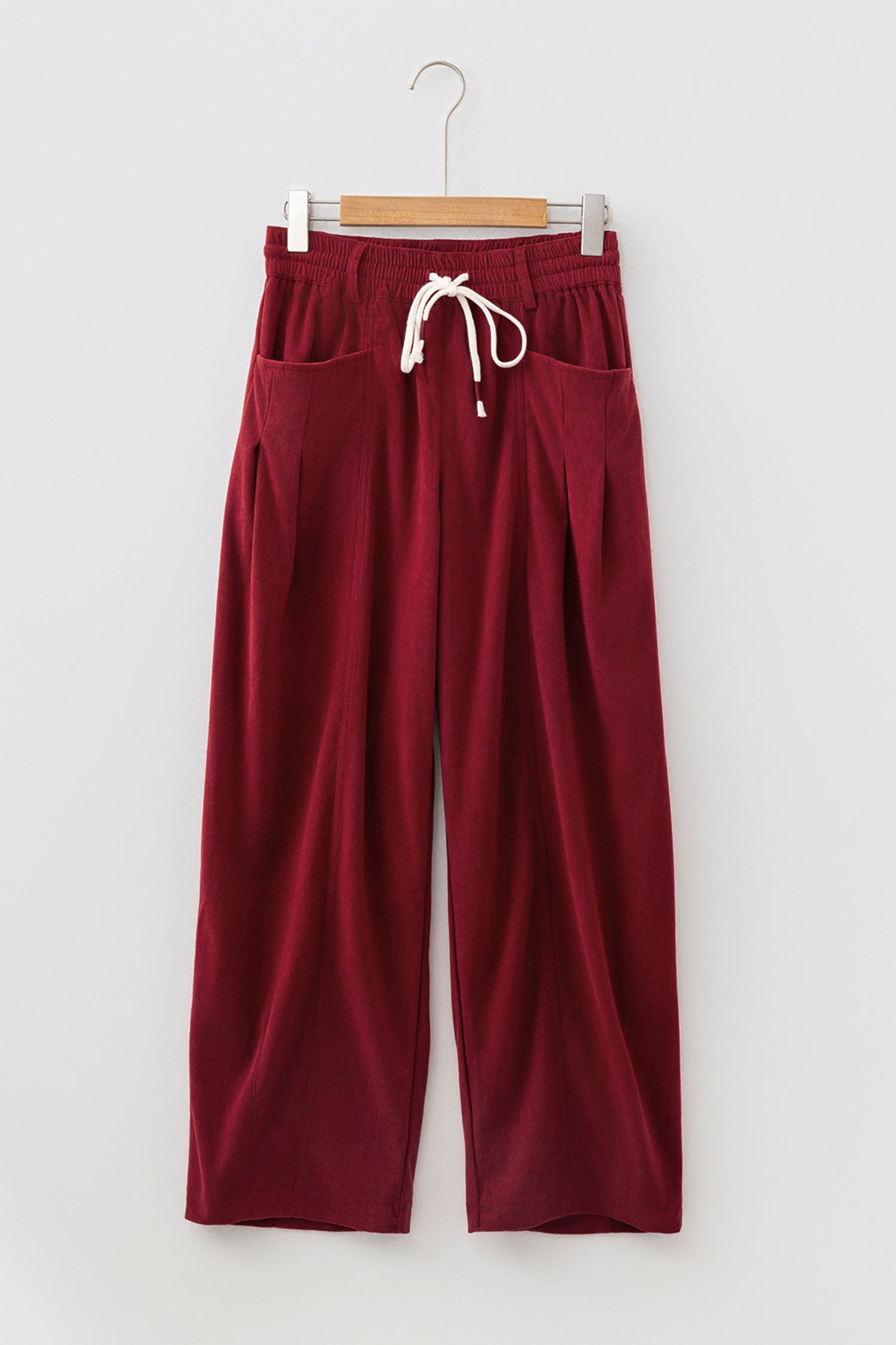 Racing Red Elastic Waist Drawstring Corduroy Casual Pants-Bottoms/Pants & Culotte-[Adult]-[Female]-2022 Online Blue Zone Planet
