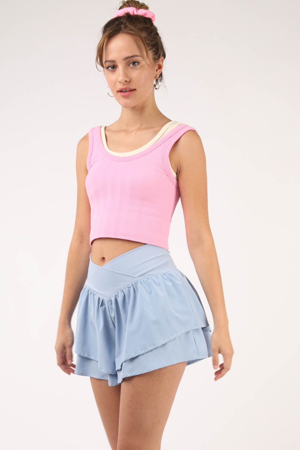 VERY J V-Shaped High Waist Layered Active Shorts-TOPS / DRESSES-[Adult]-[Female]-Sky-S-2022 Online Blue Zone Planet