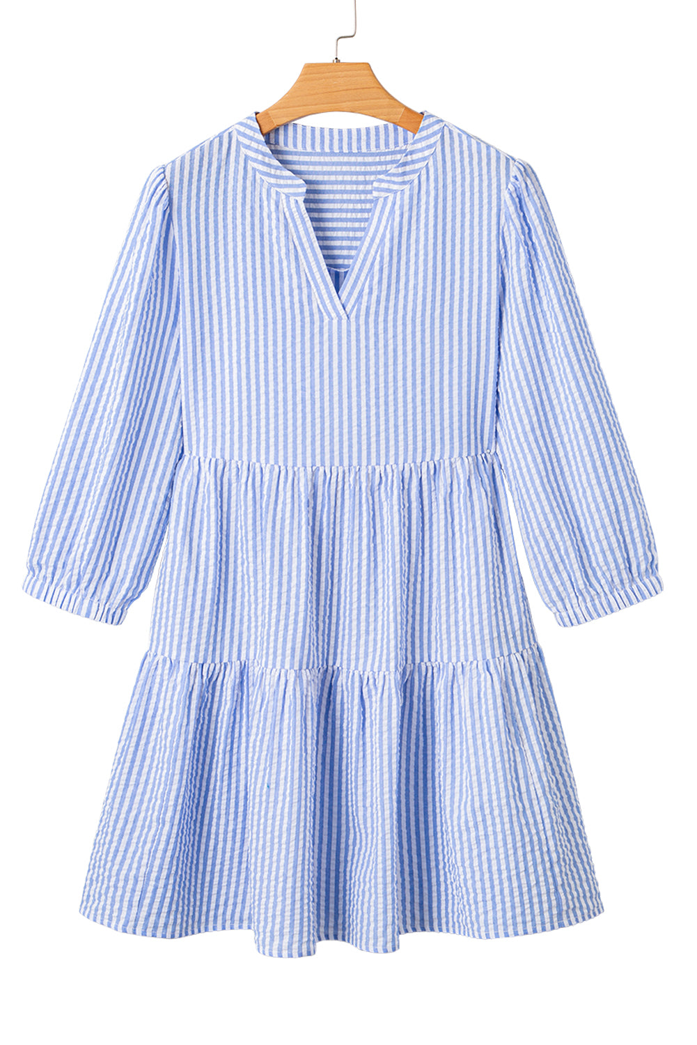 Sky Blue Stripe Bracelet Sleeve Tiered Shift Dress with Pockets-TOPS / DRESSES-[Adult]-[Female]-2022 Online Blue Zone Planet