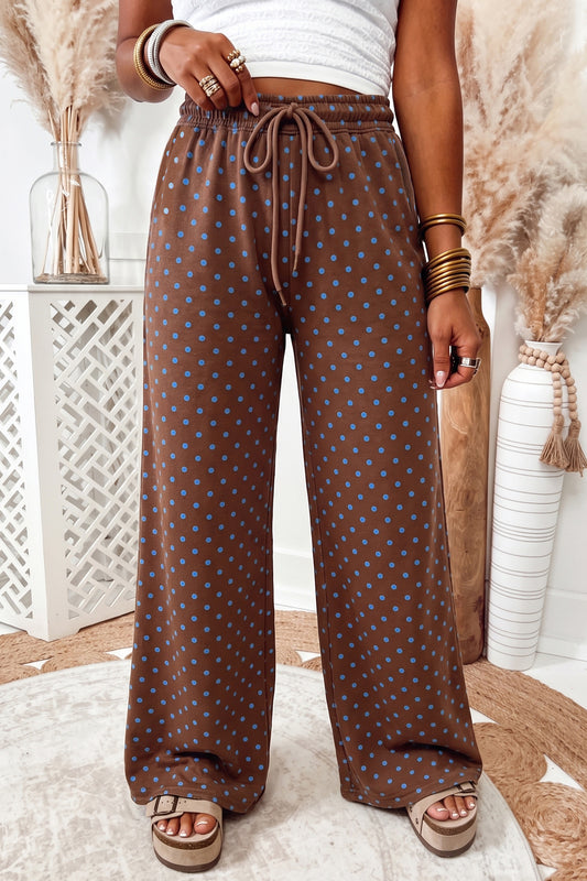 Brown Casual Polka Dot Wide Leg Drawstring Pants-Bottoms/Pants & Culotte-[Adult]-[Female]-Brown-S-2022 Online Blue Zone Planet