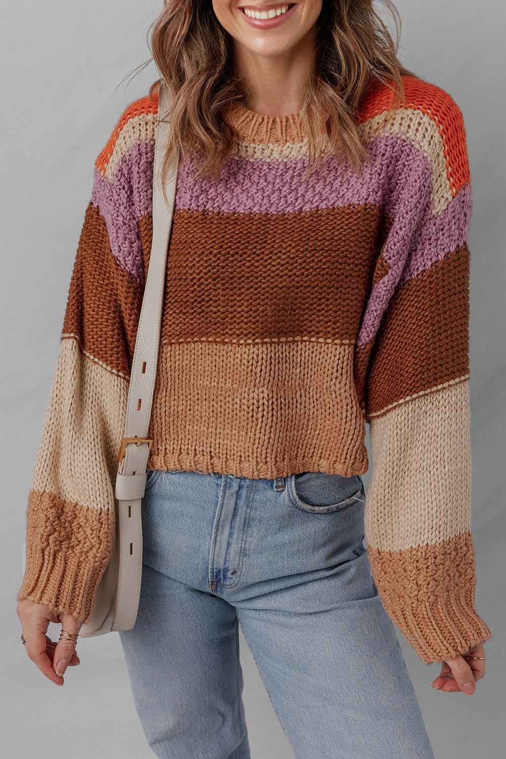 Multicolour Cropped Colorblock Drop Shoulder Knitted Sweater-TOPS / DRESSES-[Adult]-[Female]-2022 Online Blue Zone Planet
