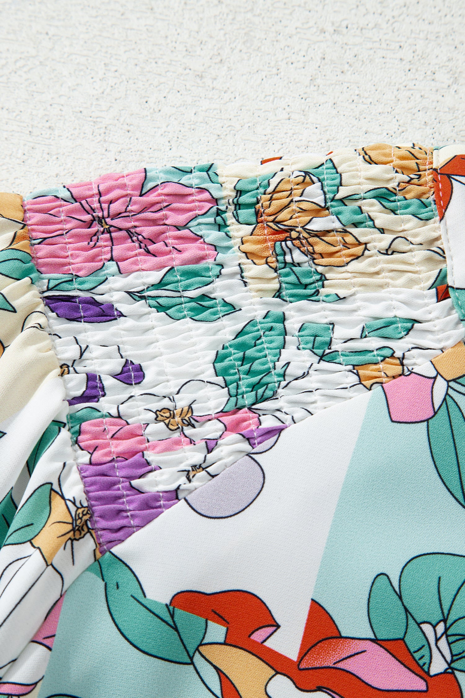 Pink Floral Print Patchwork Frilly Neckline Long Sleeve Shirt-Tops/Blouses & Shirts-[Adult]-[Female]-2022 Online Blue Zone Planet