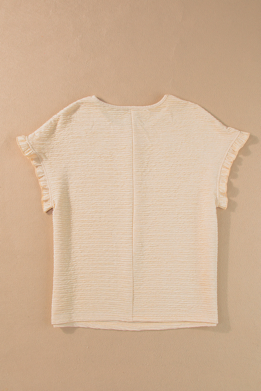 Light Pink Solid Textured Ruffled Short Sleeve Blouse-Tops/Blouses & Shirts-[Adult]-[Female]-2022 Online Blue Zone Planet