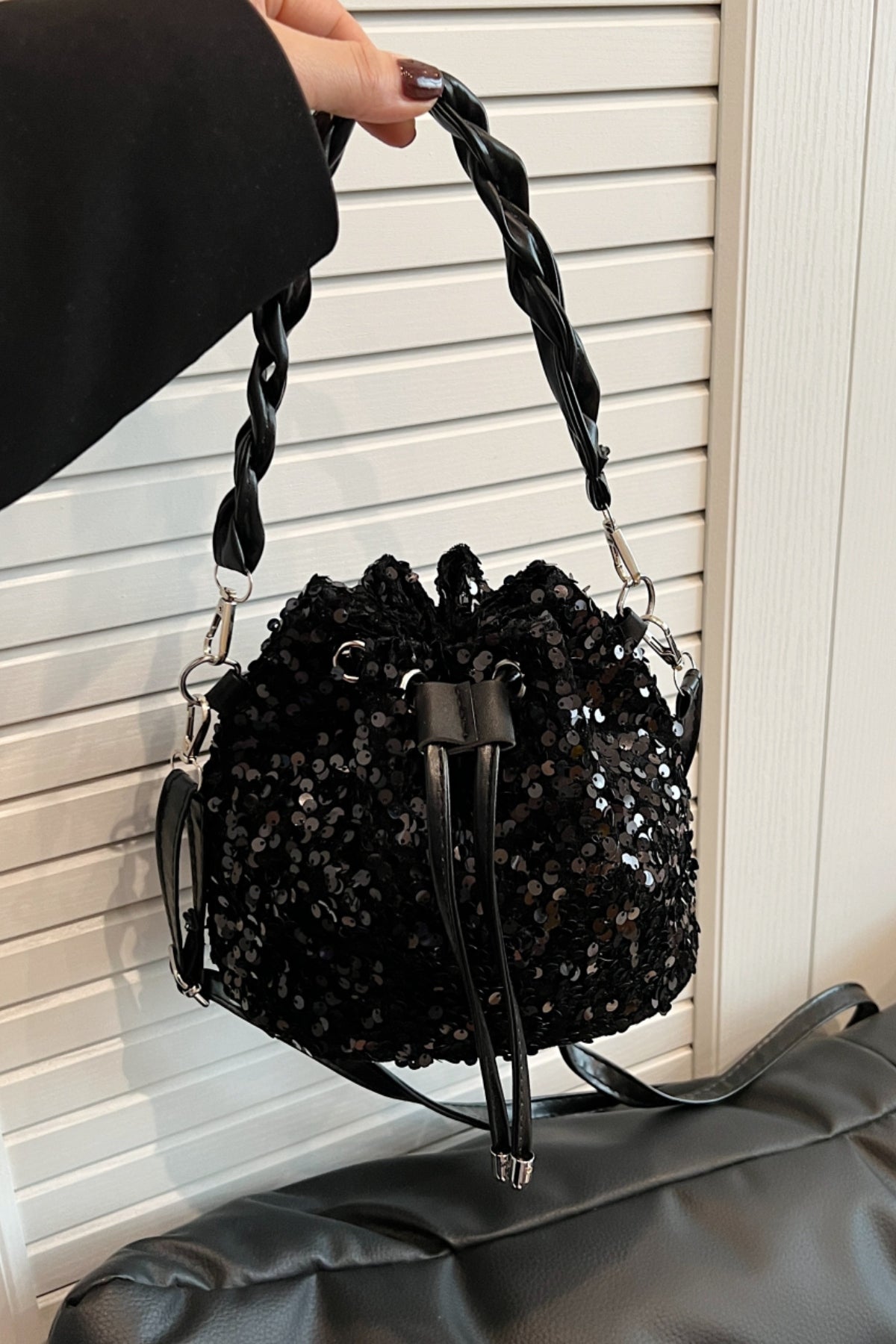 Sequin Drawstring Bucket Bag-HANDBAGS-[Adult]-[Female]-2022 Online Blue Zone Planet