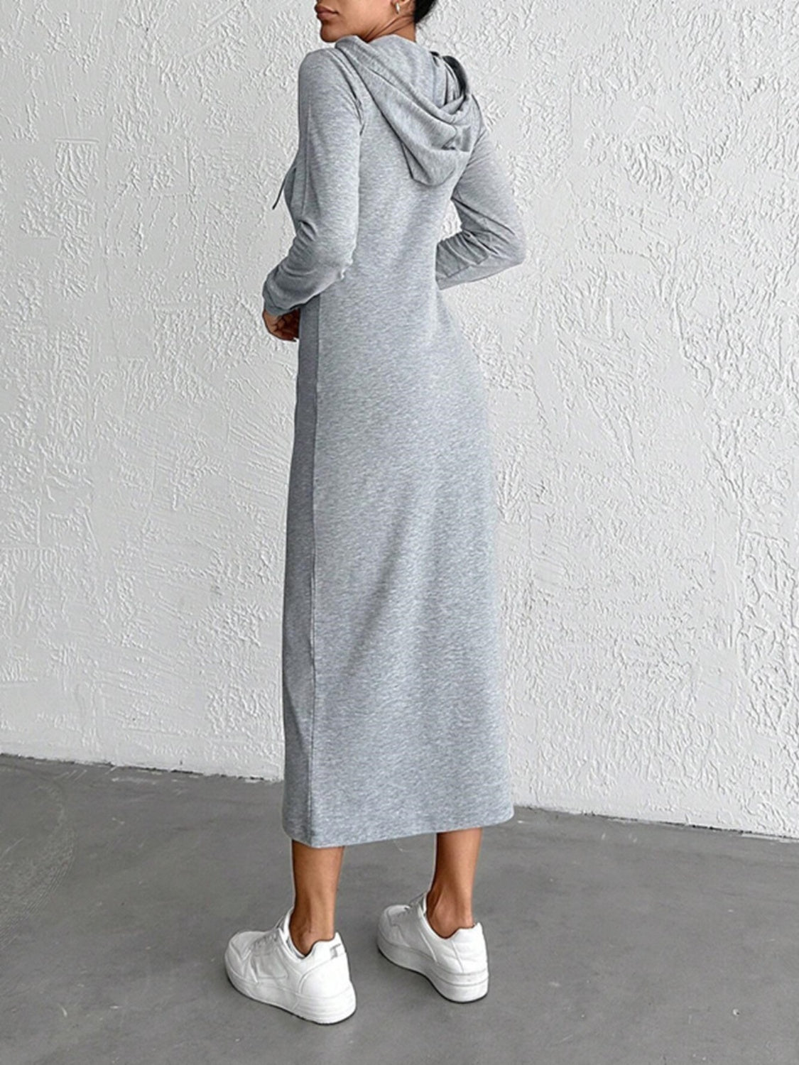 Blue Planet | Drawstring Long Sleeve Hooded Midi Dress - Blue Blue Zone Planet Blue Planet | Drawstring Long Sleeve Hooded Midi Dress - Blue Blue Zone Planet
