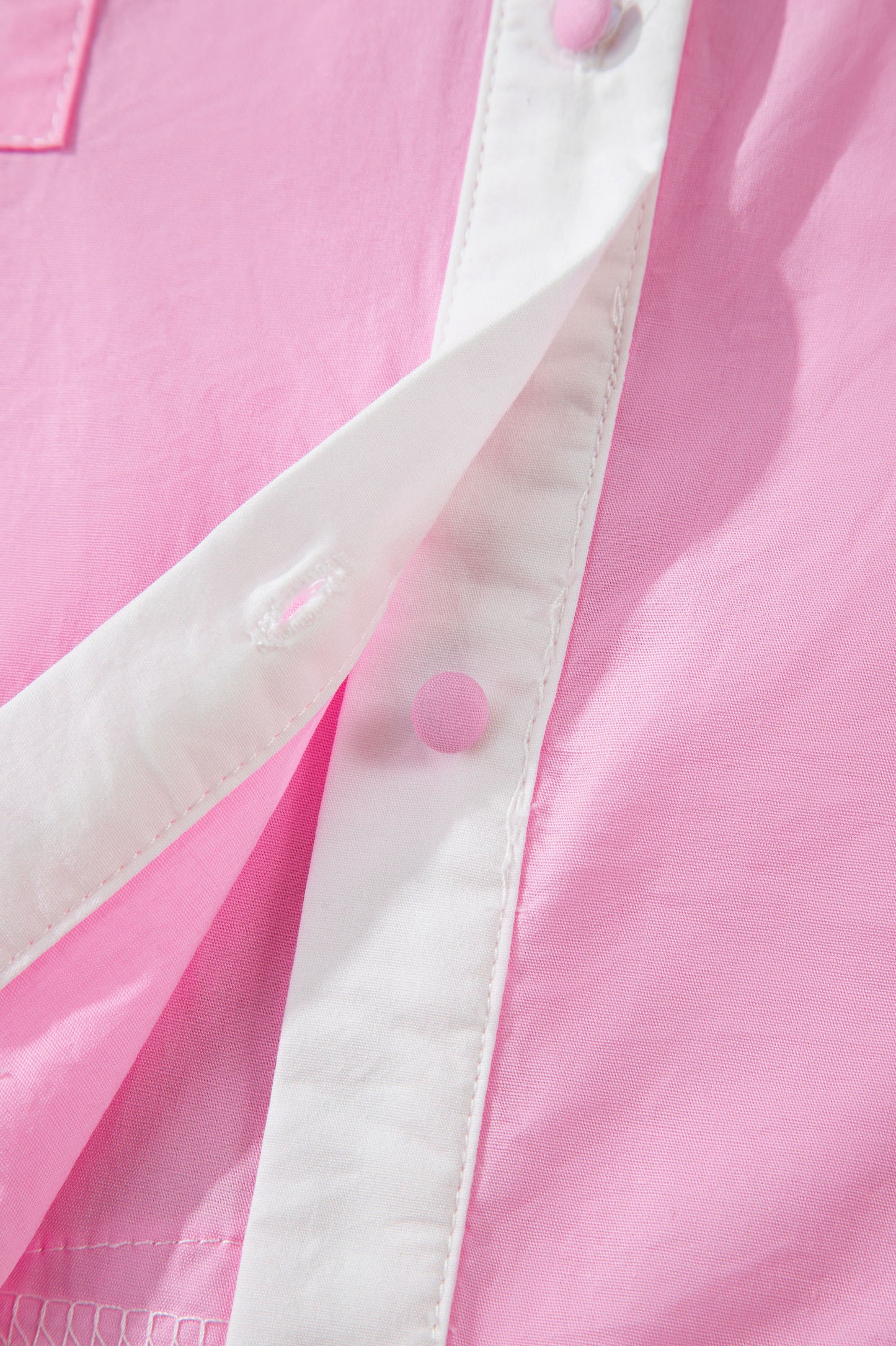 Pink Hollow-out Floral Contrast Patchwork Short Sleeve Button Up Shirt-Tops/Blouses & Shirts-[Adult]-[Female]-2022 Online Blue Zone Planet