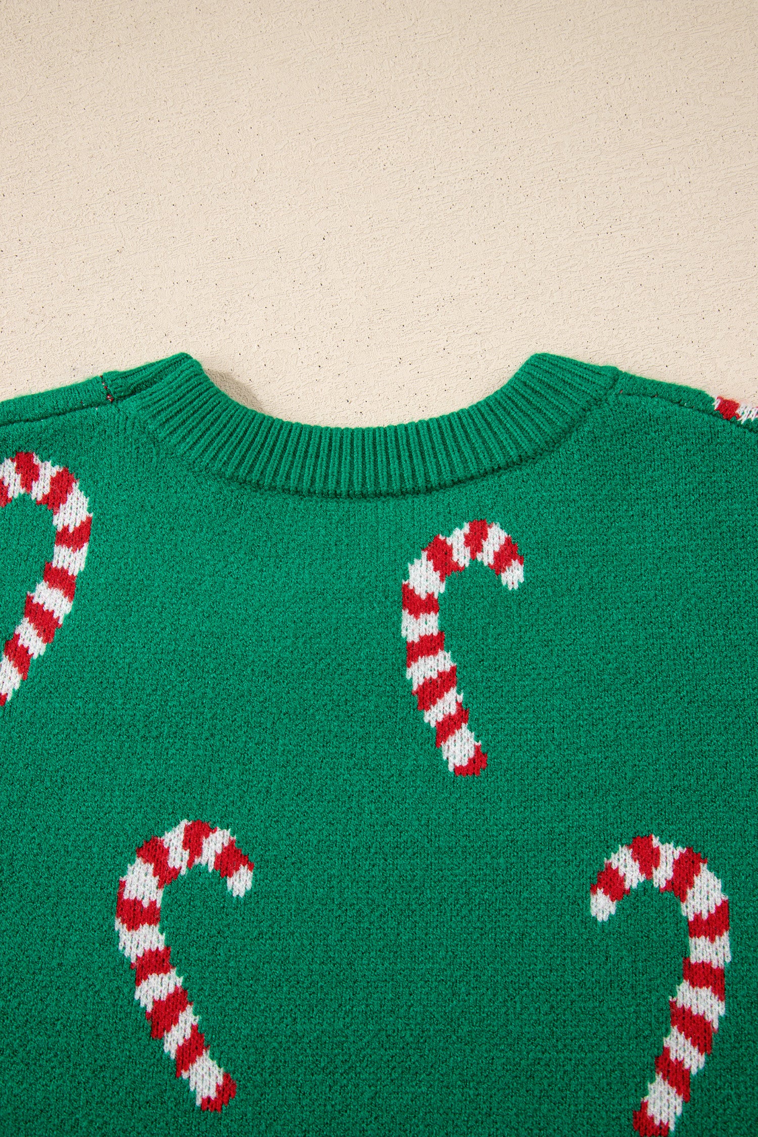 Dark Green Christmas Candy Cane Holiday Drop Shoulder Sweater-TOPS / DRESSES-[Adult]-[Female]-2022 Online Blue Zone Planet