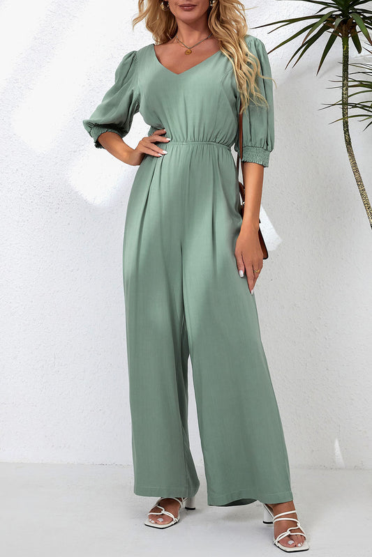 V-Neck Half Sleeve Jumpsuit-TOPS / DRESSES-[Adult]-[Female]-Sage-S-2022 Online Blue Zone Planet