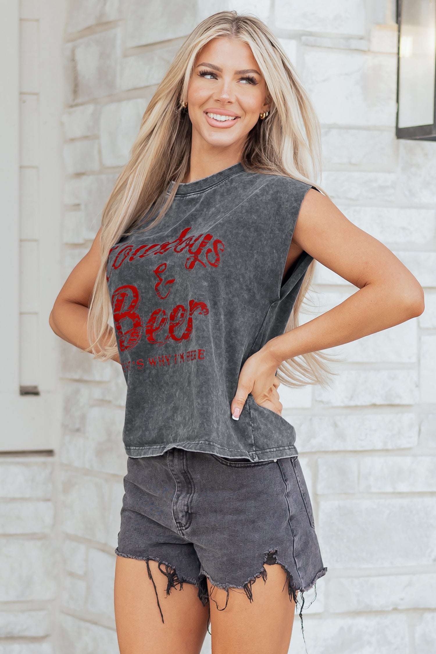 Sleet Cowboy & Beer Western Graphic Mineral Wash Tank Top-Tops/Tank Tops-[Adult]-[Female]-2022 Online Blue Zone Planet