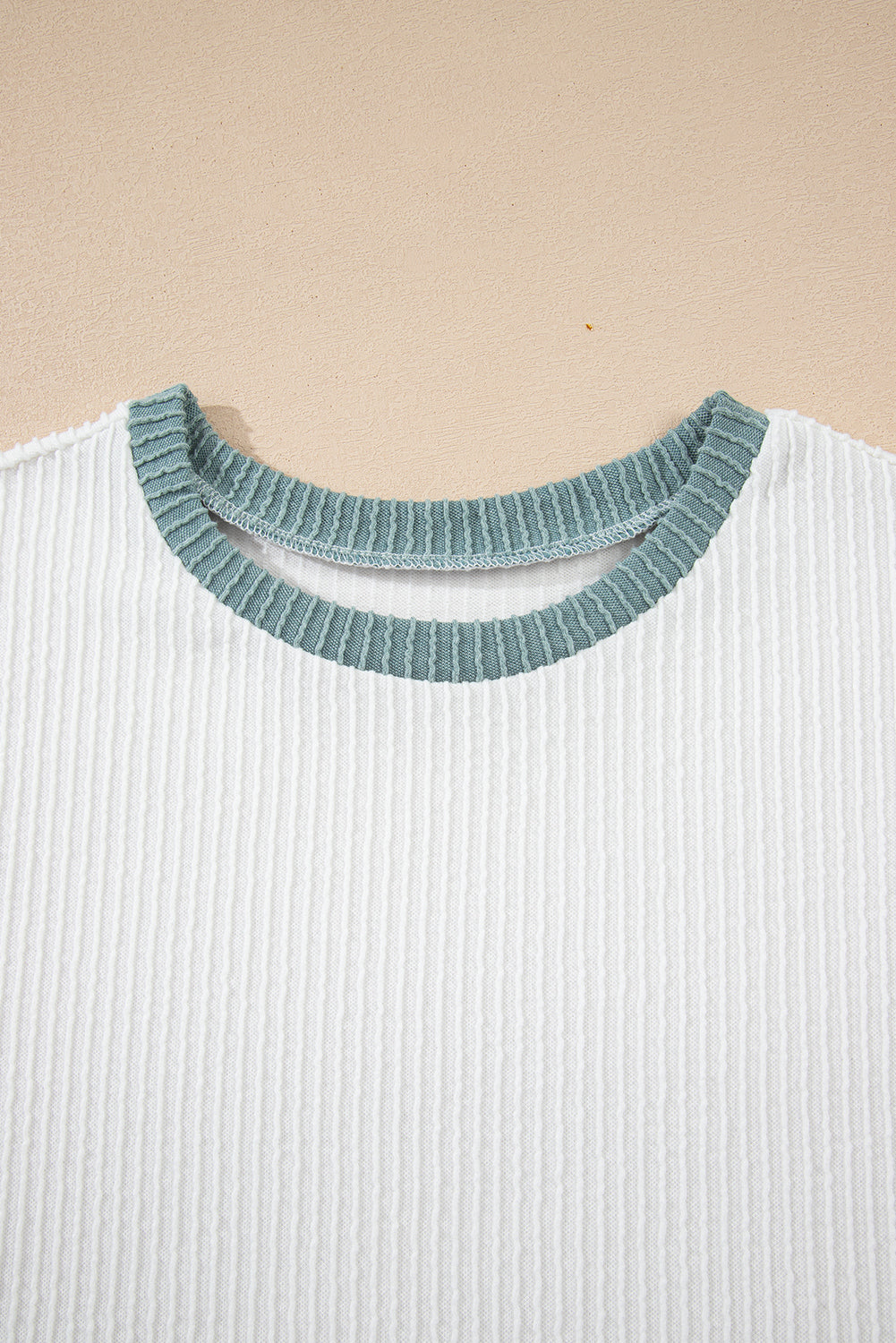 White Color Block Corded Knit Crew Neck Tee-Tops/Tops & Tees-[Adult]-[Female]-2022 Online Blue Zone Planet