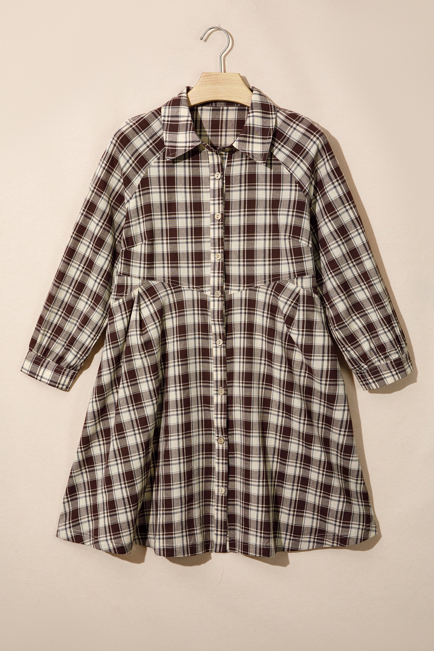 Brown Plaid Long Sleeve Short Shift Mini Dress-TOPS / DRESSES-[Adult]-[Female]-2022 Online Blue Zone Planet