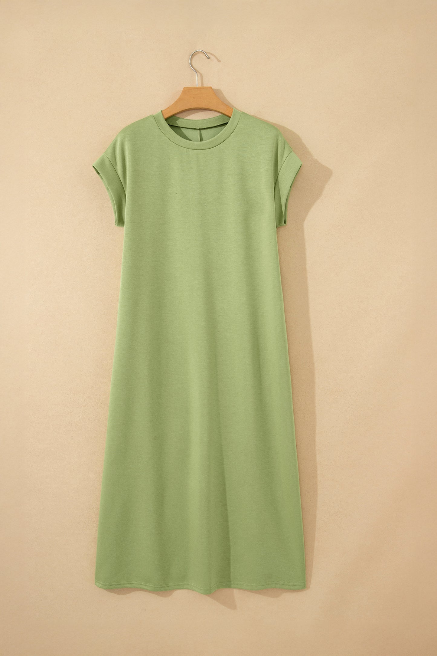 Green Bay Solid Color Long T Shirt Dress with Slits-TOPS / DRESSES-[Adult]-[Female]-2022 Online Blue Zone Planet
