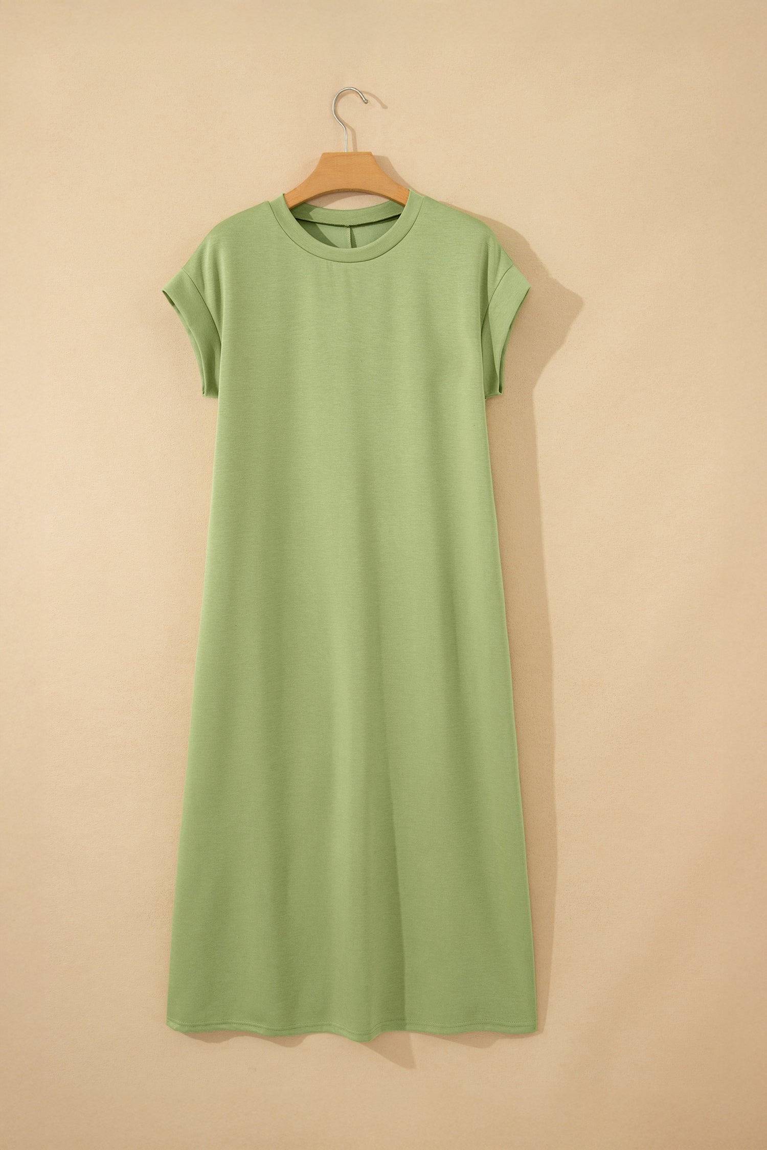 Green Bay Solid Color Long T Shirt Dress with Slits-TOPS / DRESSES-[Adult]-[Female]-2022 Online Blue Zone Planet