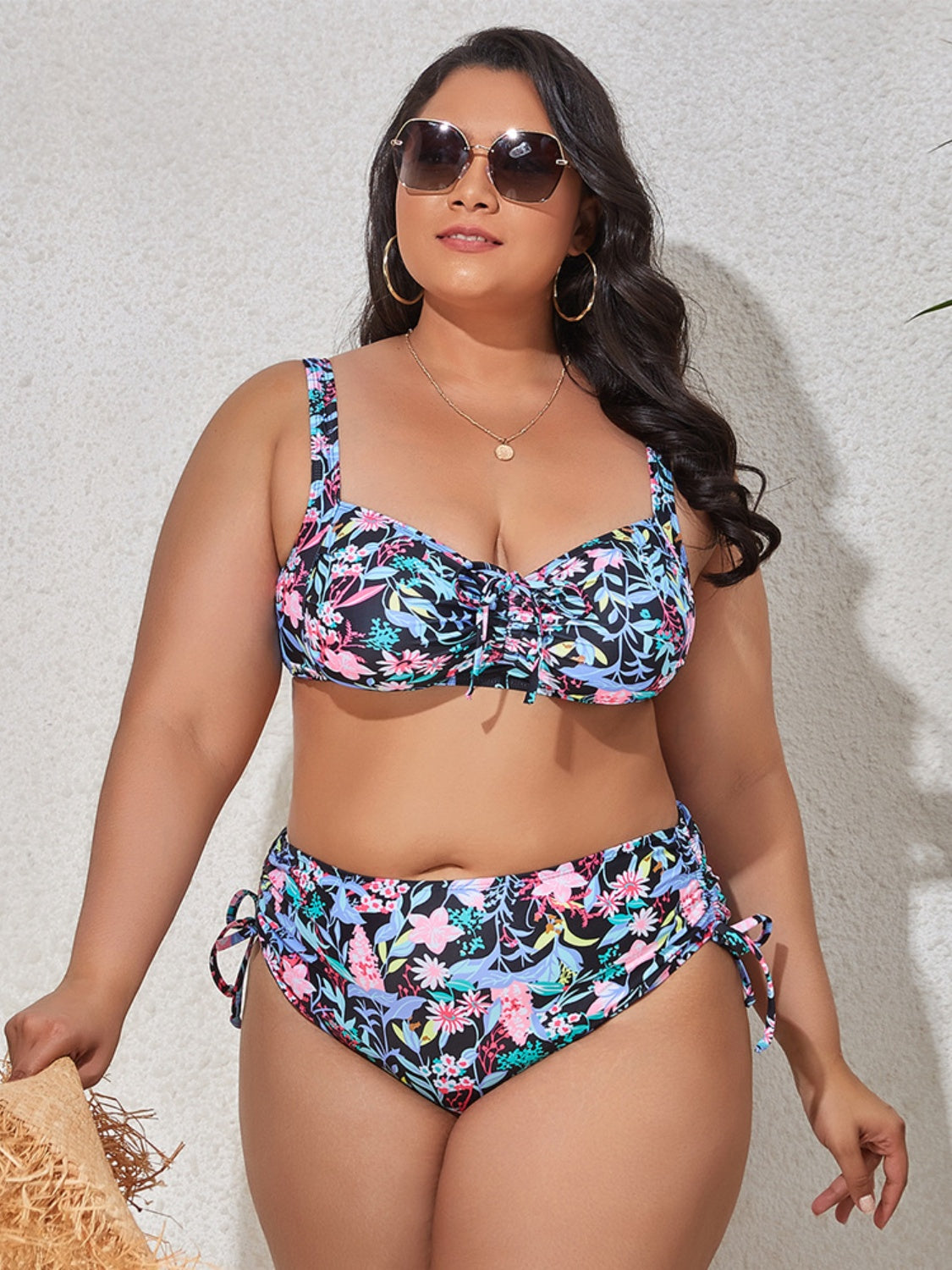 Blue Zone Planet | Plus Size Printed Wide Strap Two-Piece Swim Set-TOPS / DRESSES-[Adult]-[Female]-Blue-L-2022 Online Blue Zone Planet