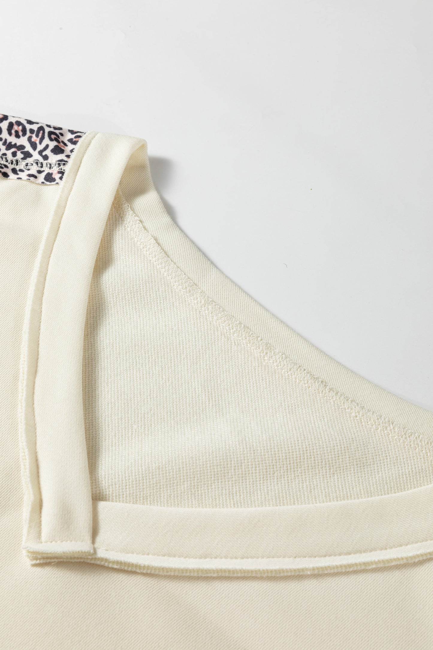 Apricot V Neck Exposed Seam Leopard Color Block Patchwork Half Sleeve Top-Plus Size/Plus Size Tops/Plus Size Tops & Tees-[Adult]-[Female]-2022 Online Blue Zone Planet