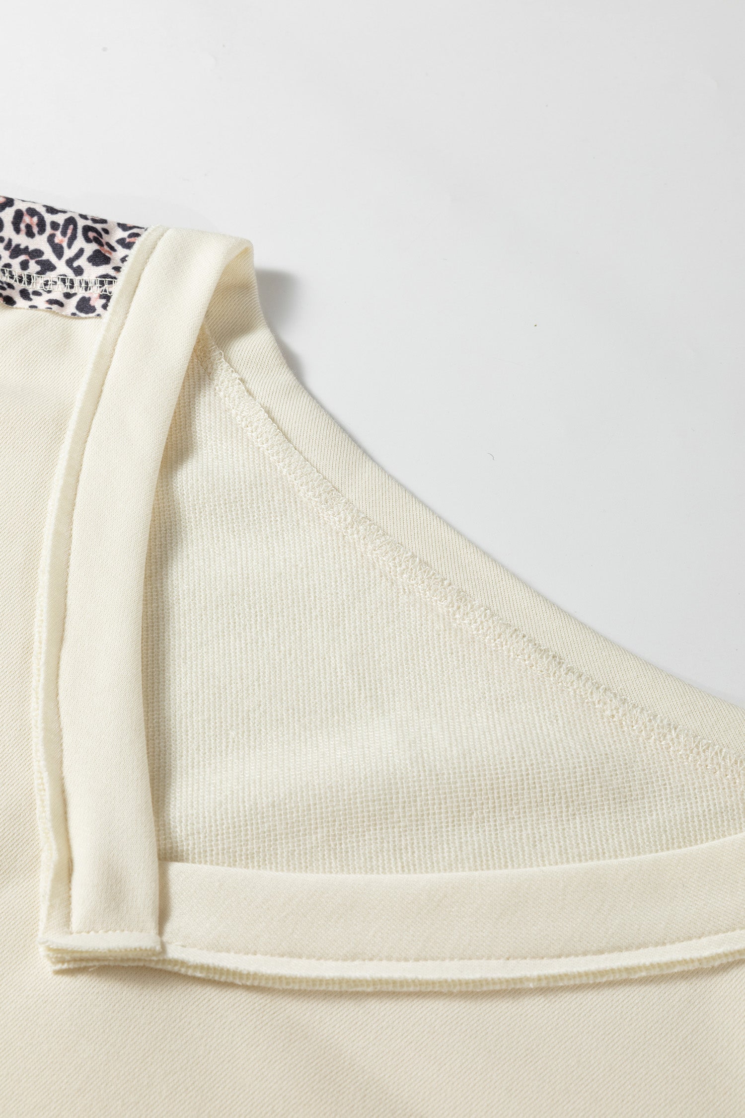 Apricot V Neck Exposed Seam Leopard Color Block Patchwork Half Sleeve Top-Plus Size/Plus Size Tops/Plus Size Tops & Tees-[Adult]-[Female]-2022 Online Blue Zone Planet