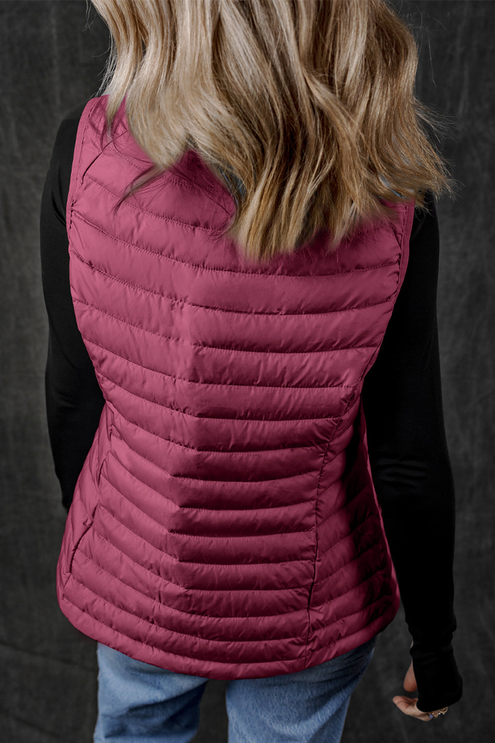 Blue Zone Planet | Silvery Plush Collared Quilted Zipped Puffer Vest-Outerwear/Vests-[Adult]-[Female]-2022 Online Blue Zone Planet