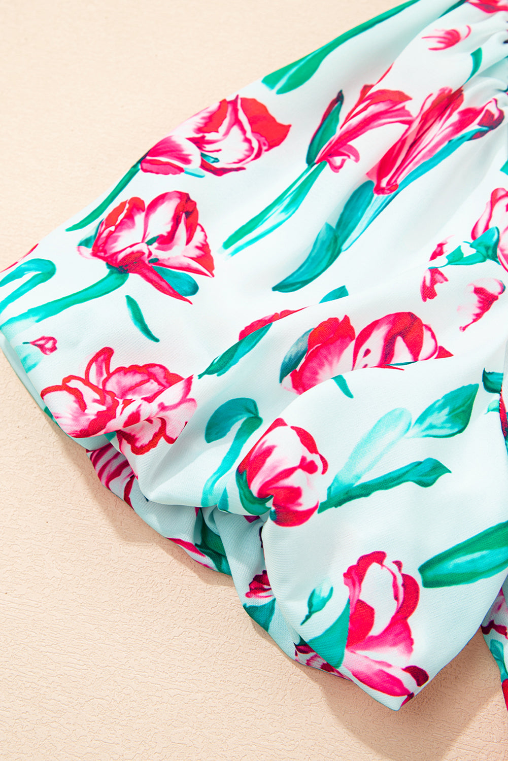 Pink Floral Print Contrast Trim V Neck Bubble Short Sleeve Babydoll Dress-TOPS / DRESSES-[Adult]-[Female]-2022 Online Blue Zone Planet