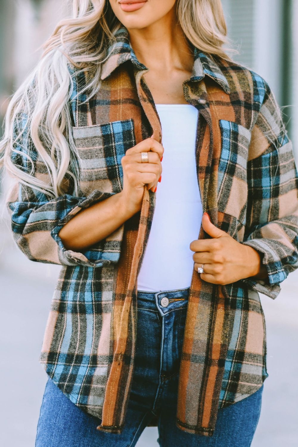 Plaid Collared Neck Long Sleeve Shirt-TOPS / DRESSES-[Adult]-[Female]-2022 Online Blue Zone Planet