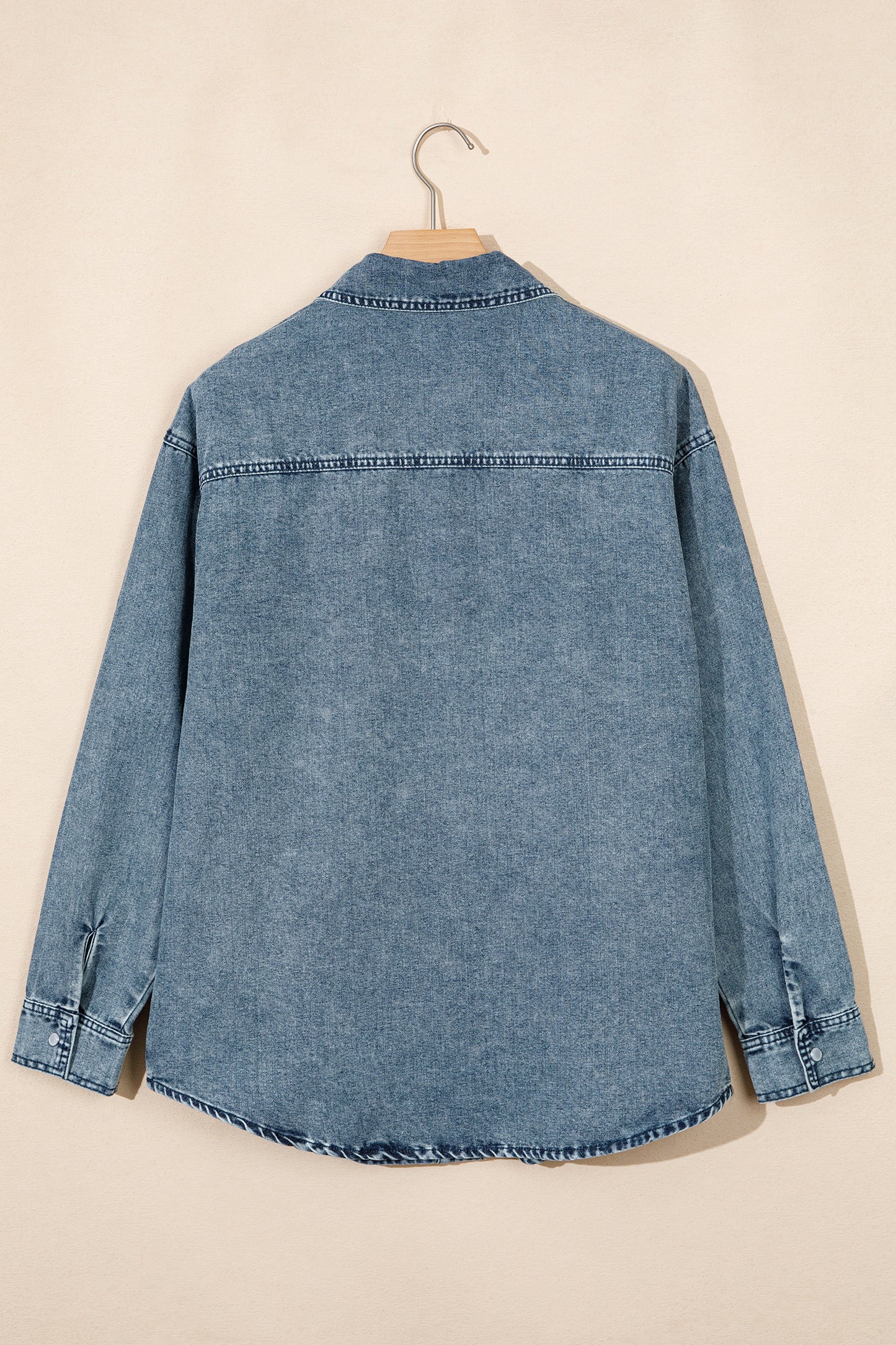 Dusk Blue Western Long Sleeve Shirt Collar Tunic Denim Jacket-Outerwear/Denim jackets-[Adult]-[Female]-2022 Online Blue Zone Planet