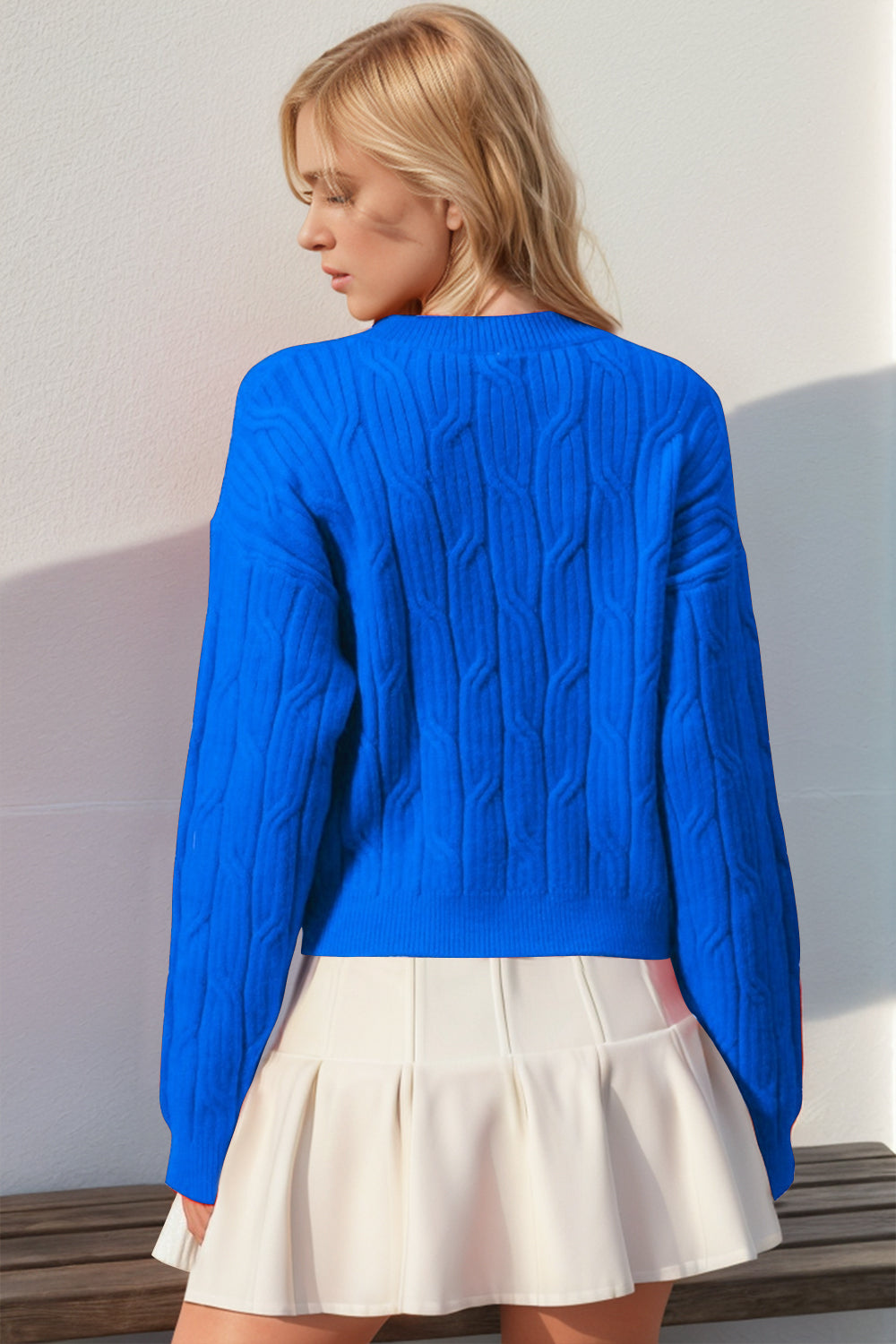 Double Take Full Size Bow Cable-Knit Round Neck Sweater-TOPS / DRESSES-[Adult]-[Female]-2022 Online Blue Zone Planet