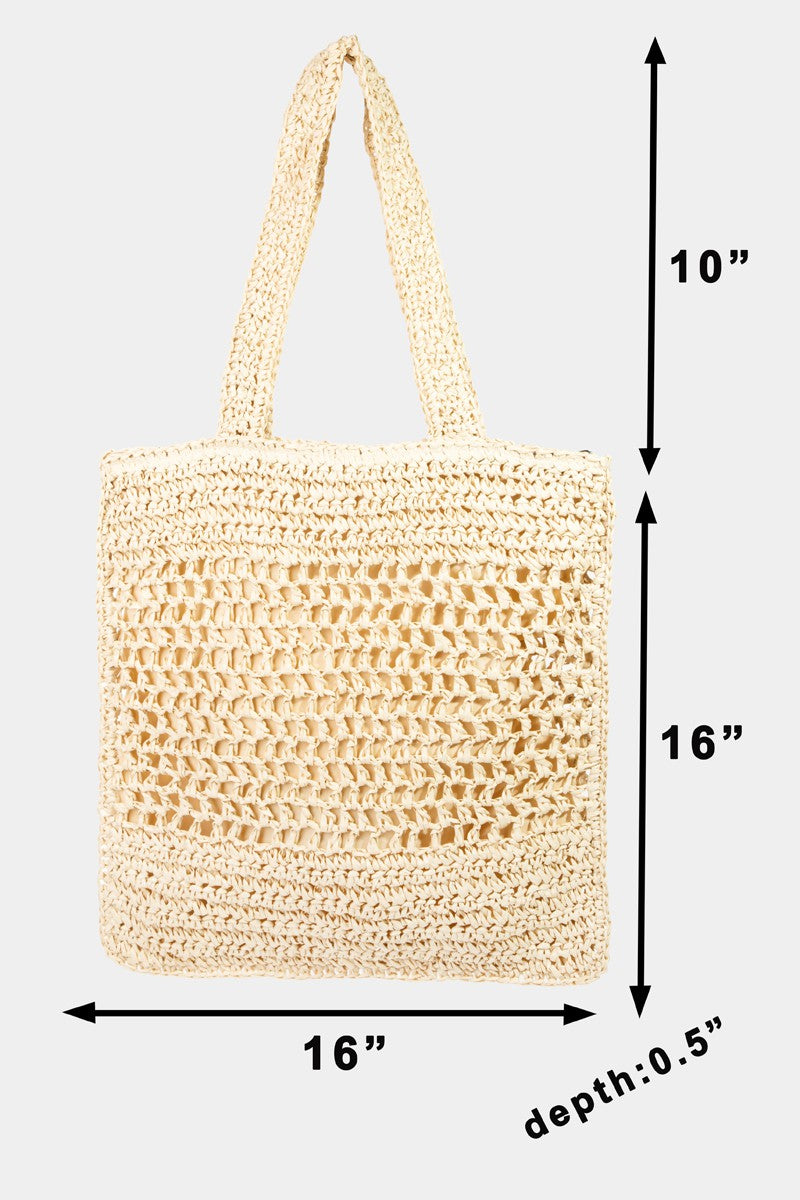 Fame Straw-Paper Crochet Tote Bag-HANDBAGS-[Adult]-[Female]-IV-One Size-2022 Online Blue Zone Planet