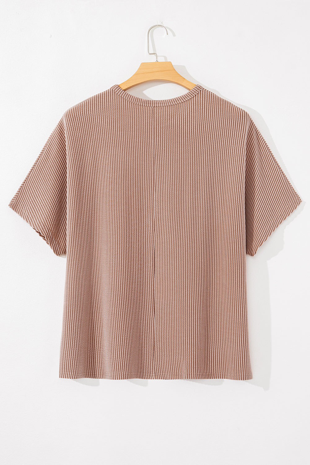 Smoke Gray Ribbed Striped Crew Neck Plus Size Knit T Shirt-Plus Size/Plus Size Tops/Plus Size Tops & Tees-[Adult]-[Female]-2022 Online Blue Zone Planet