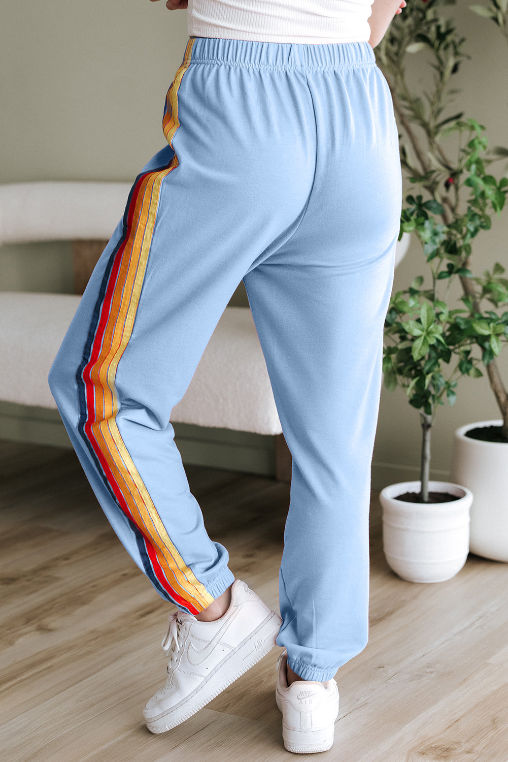 Light Blue Counting Rainbows High Waist Sweatpants-Tops / Dresses-[Adult]-[Female]-2022 Online Blue Zone Planet