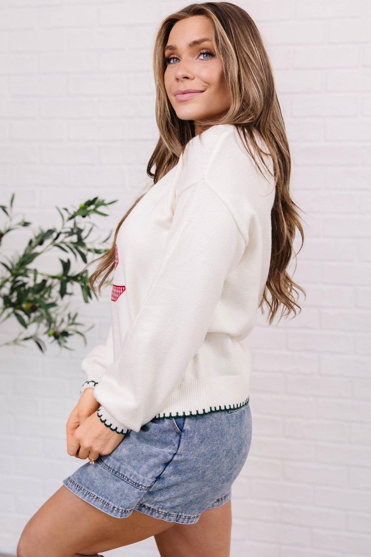 Beige Stitched Detail Christmas Tree Holiday Casual Sweater-Sweaters & Cardigans-[Adult]-[Female]-2022 Online Blue Zone Planet