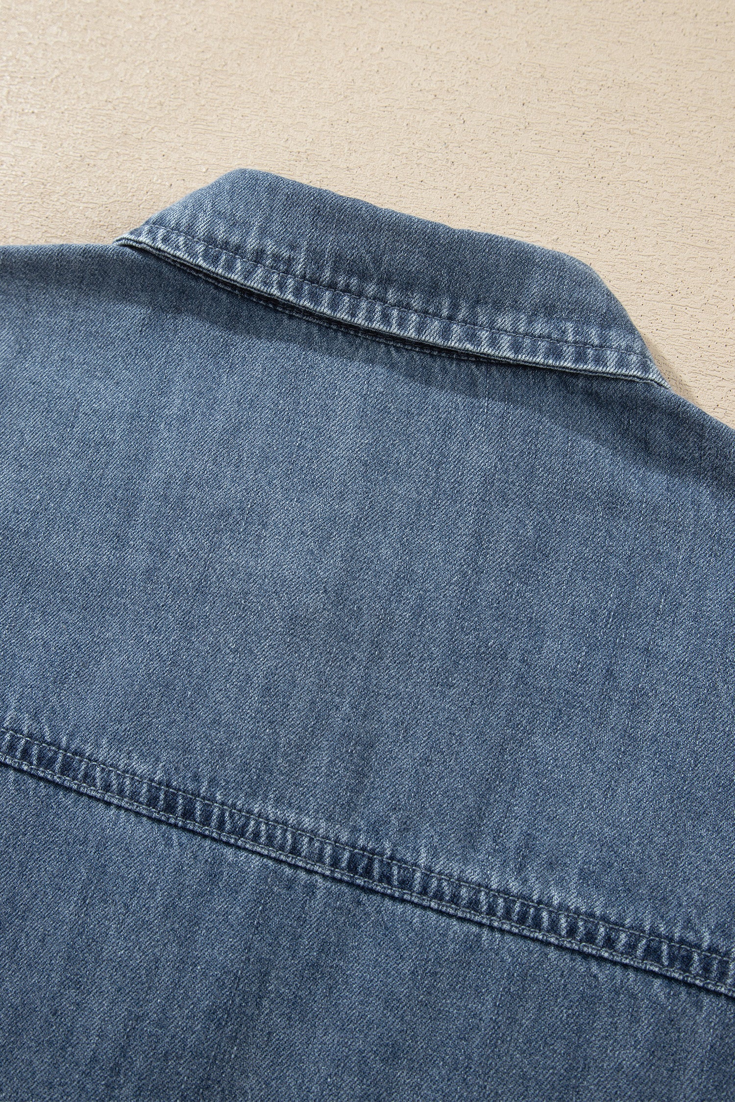 Sky Blue Color Block Pocket Detail Casual Button Down Denim Shirt-Tops/Blouses & Shirts-[Adult]-[Female]-2022 Online Blue Zone Planet