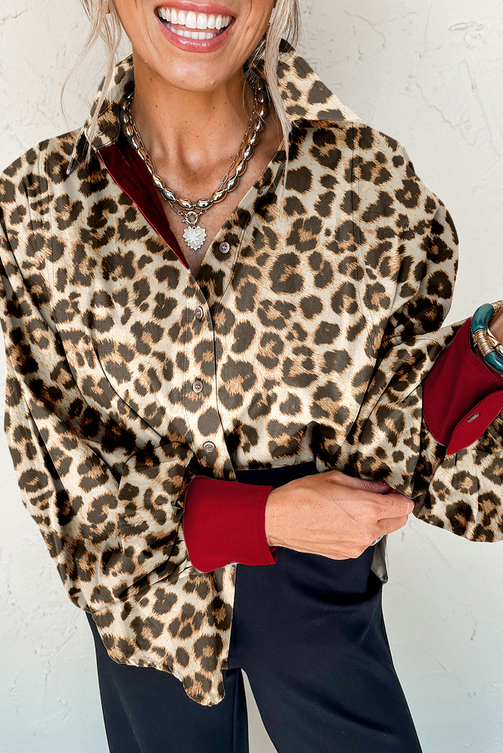 Khaki Contrast Edge Leopard Shirt-Tops/Blouses & Shirts-[Adult]-[Female]-Khaki-S-2022 Online Blue Zone Planet