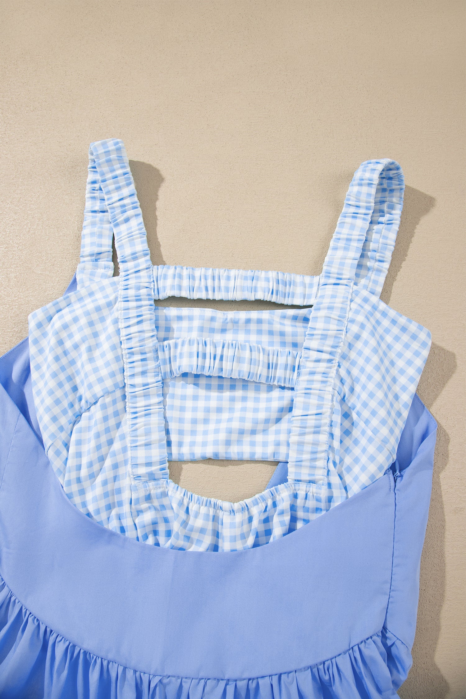 Yellow Cream Faux Two Piece Gingham Contrast Patchwork Loose Mini Dress-TOPS / DRESSES-[Adult]-[Female]-2022 Online Blue Zone Planet