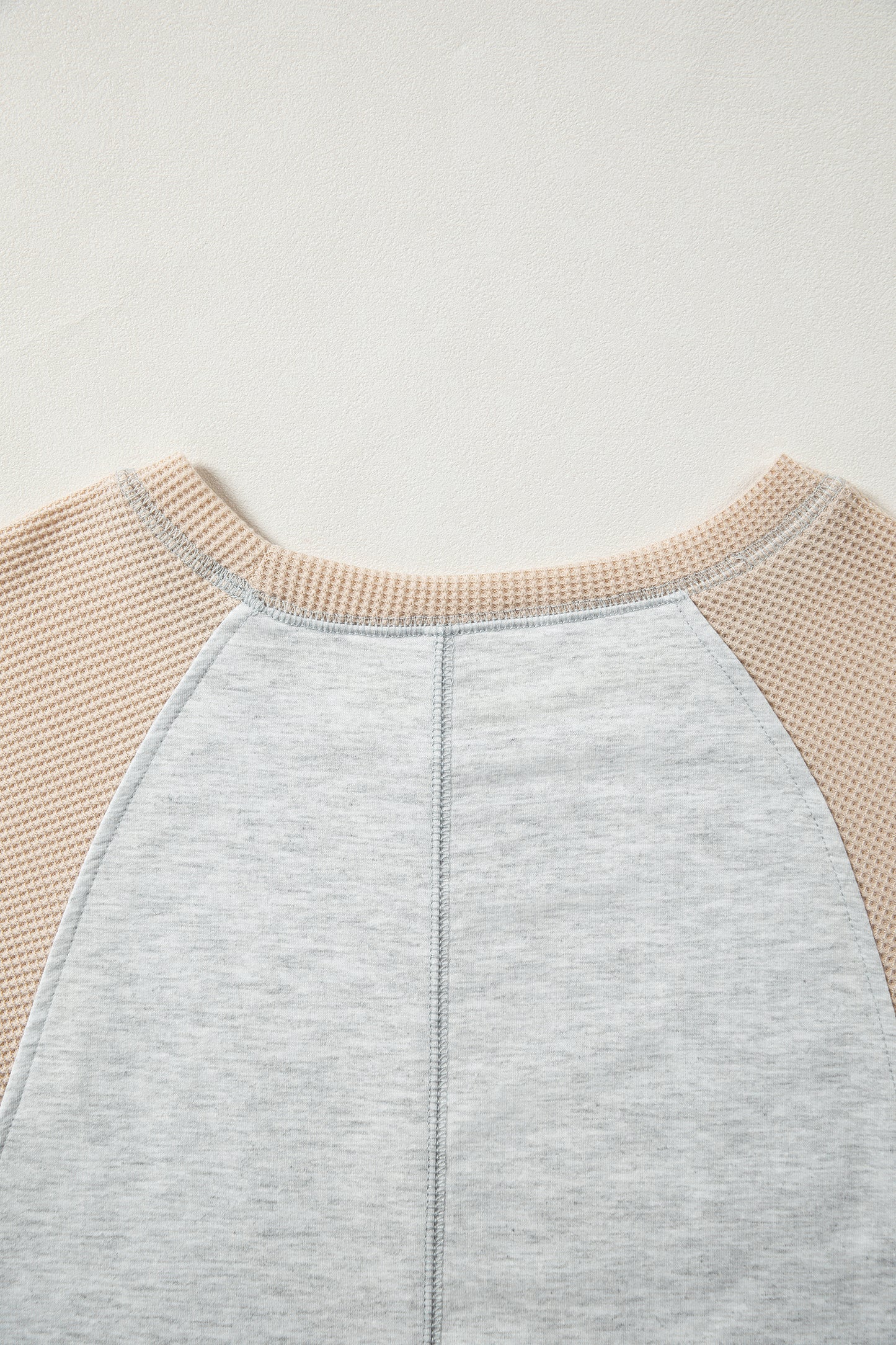 Light Grey Mixed Print Raglan Sleeve Patchwork Exposed Seam Pullover Top-Tops/Long Sleeve Tops-[Adult]-[Female]-2022 Online Blue Zone Planet