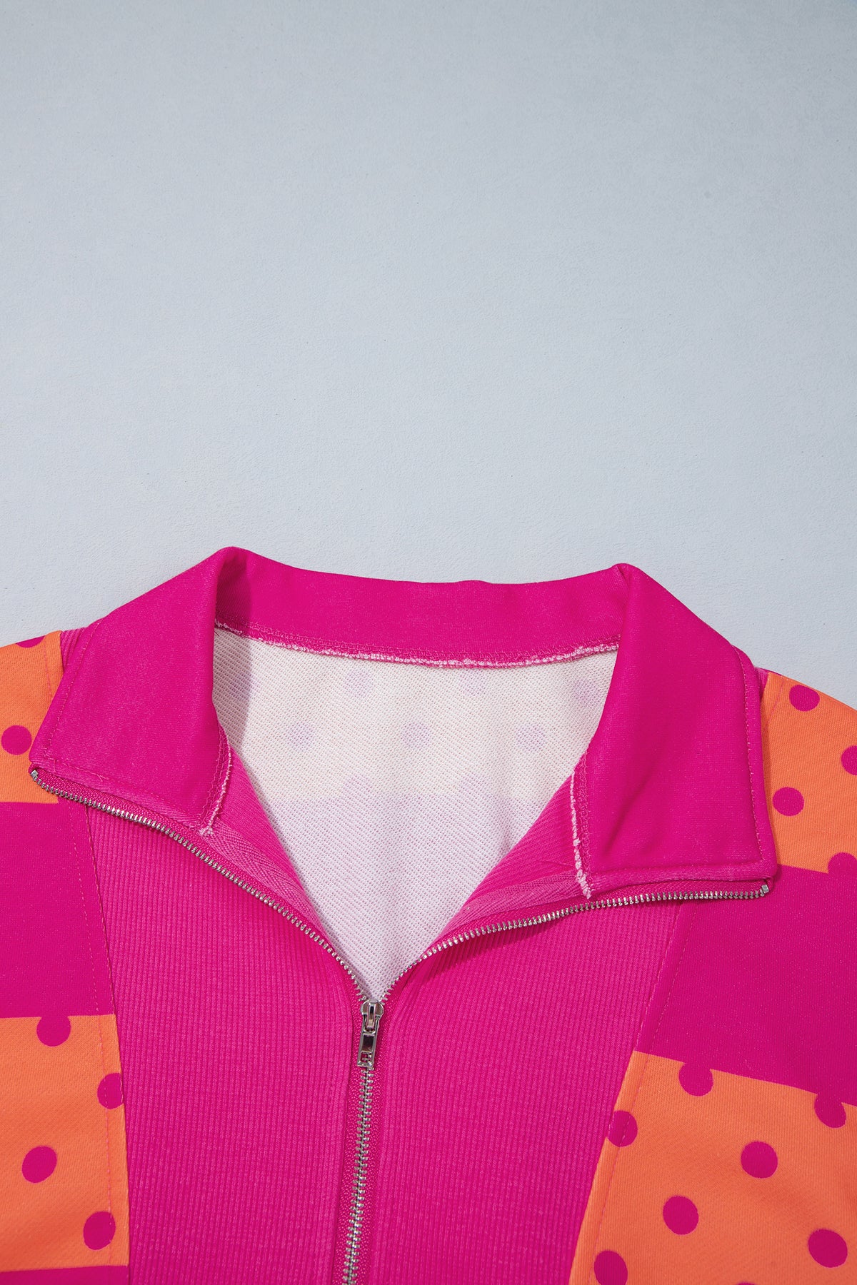 Brown Stripe Patchwork Polka Dot Accent Quarter Zip Long Sleeve Top-Tops/Long Sleeve Tops-[Adult]-[Female]-2022 Online Blue Zone Planet