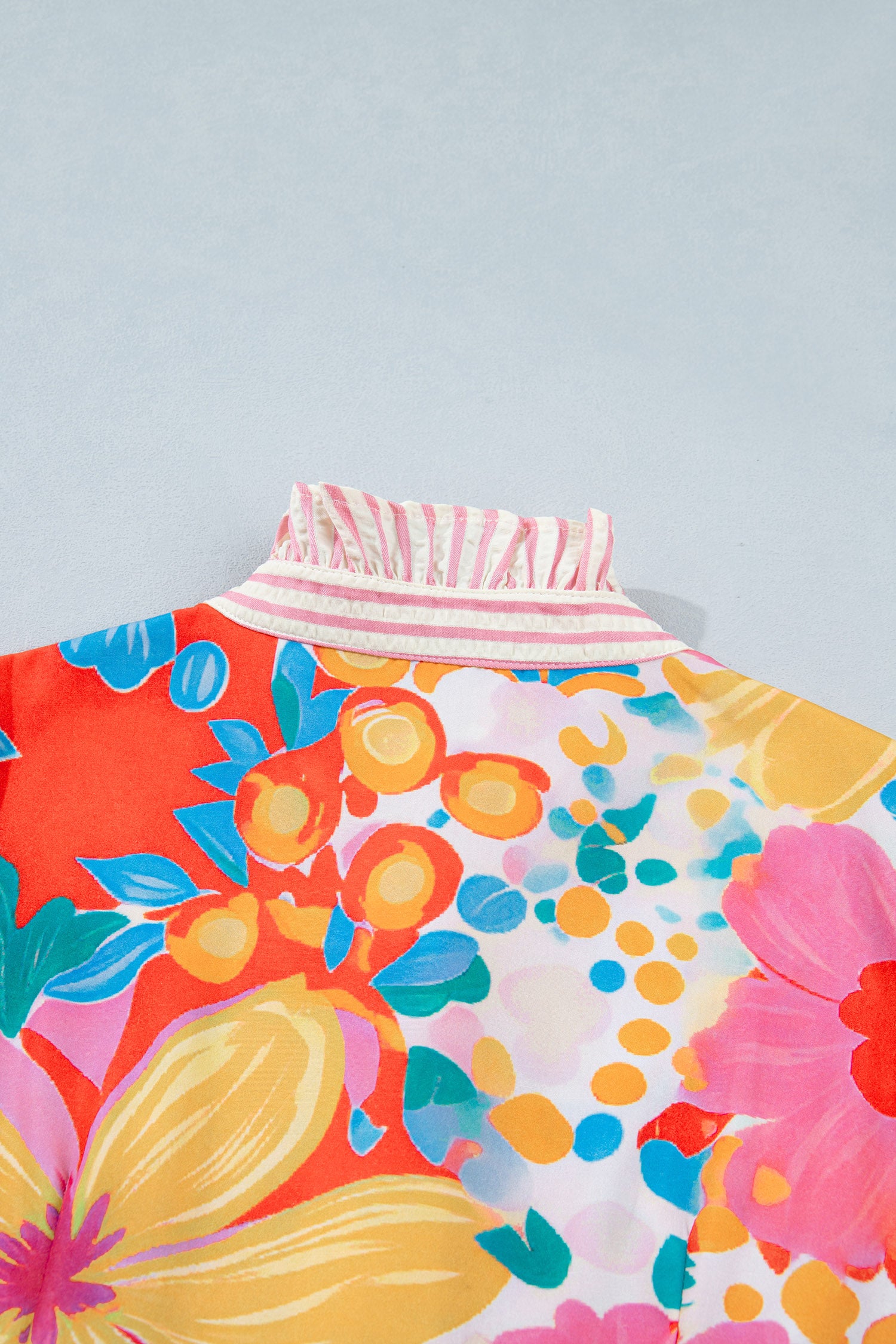 Pink Floral Print Striped Trim Button Down Short Sleeve Vacation Dress-TOPS / DRESSES-[Adult]-[Female]-2022 Online Blue Zone Planet
